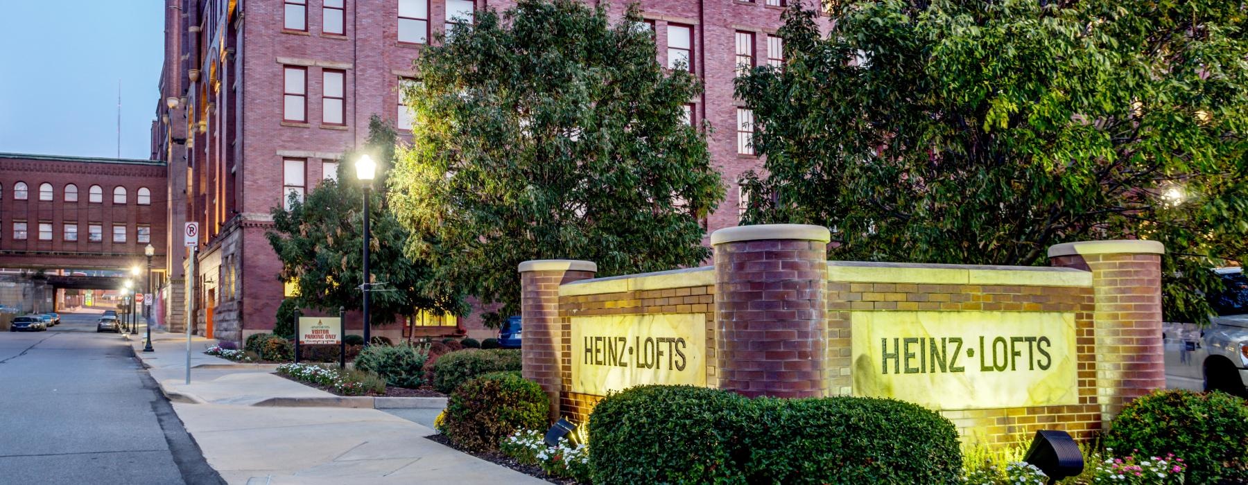 a building with a sign in front