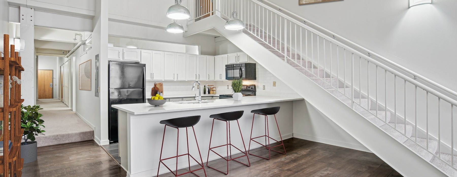 kitchen island near staircase
