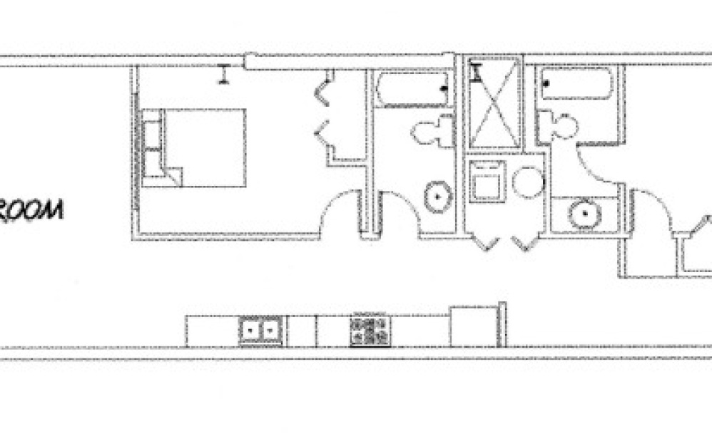 B2 - 2 bedroom floorplan layout with 2 bathrooms and 1046 square feet