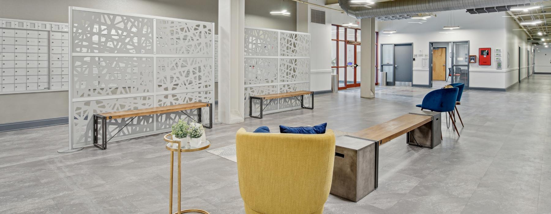 a room with tables and chairs