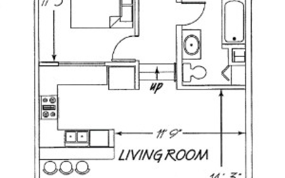 D1.3 - 1 bedroom floorplan layout with 1 bathroom and 829 square feet